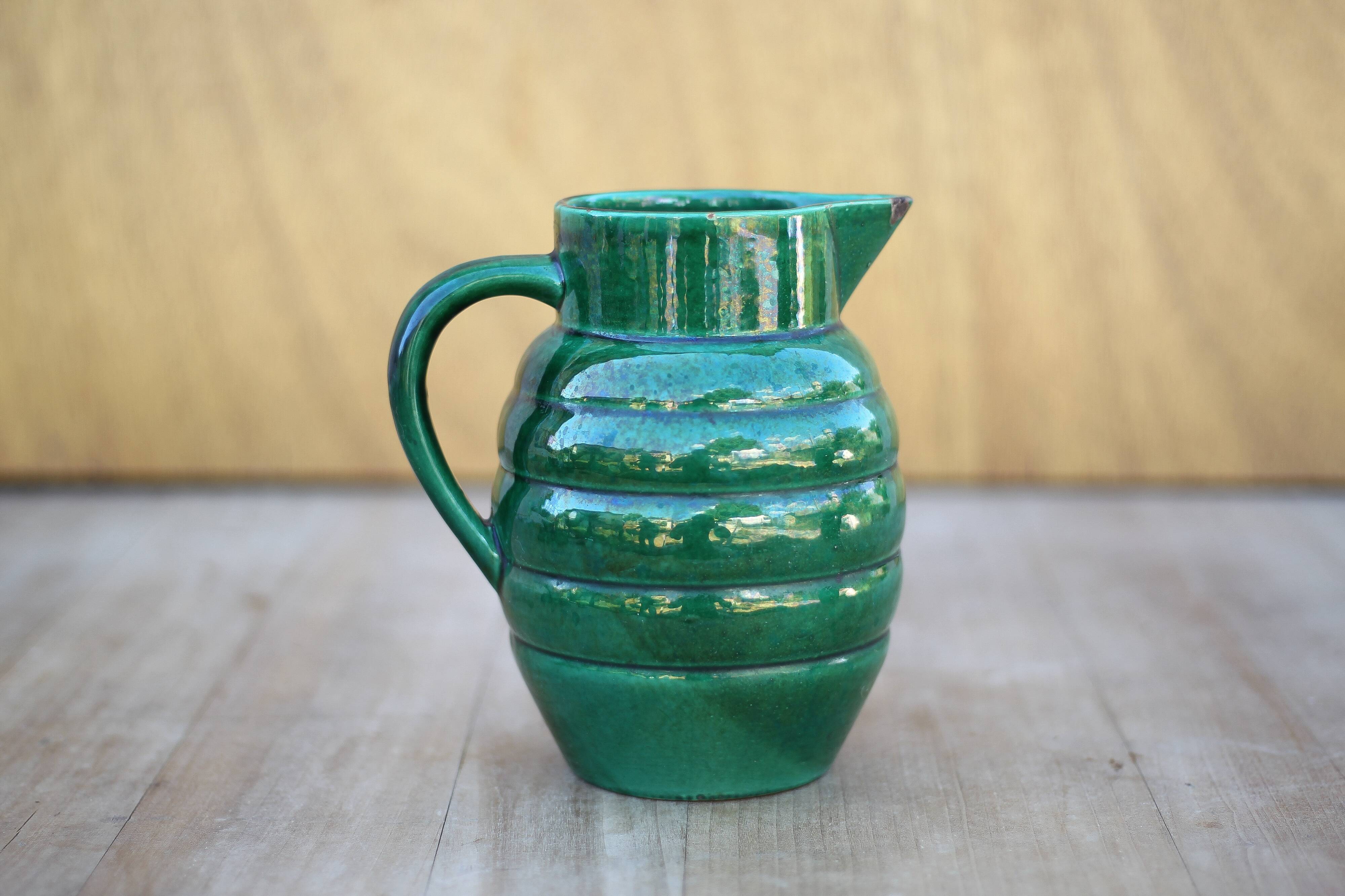 Pitcher St Clément France Lorraine 869, green pitcher, ceramic pitcher