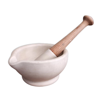 Vintage English ceramic and wooden mortar and pestle set