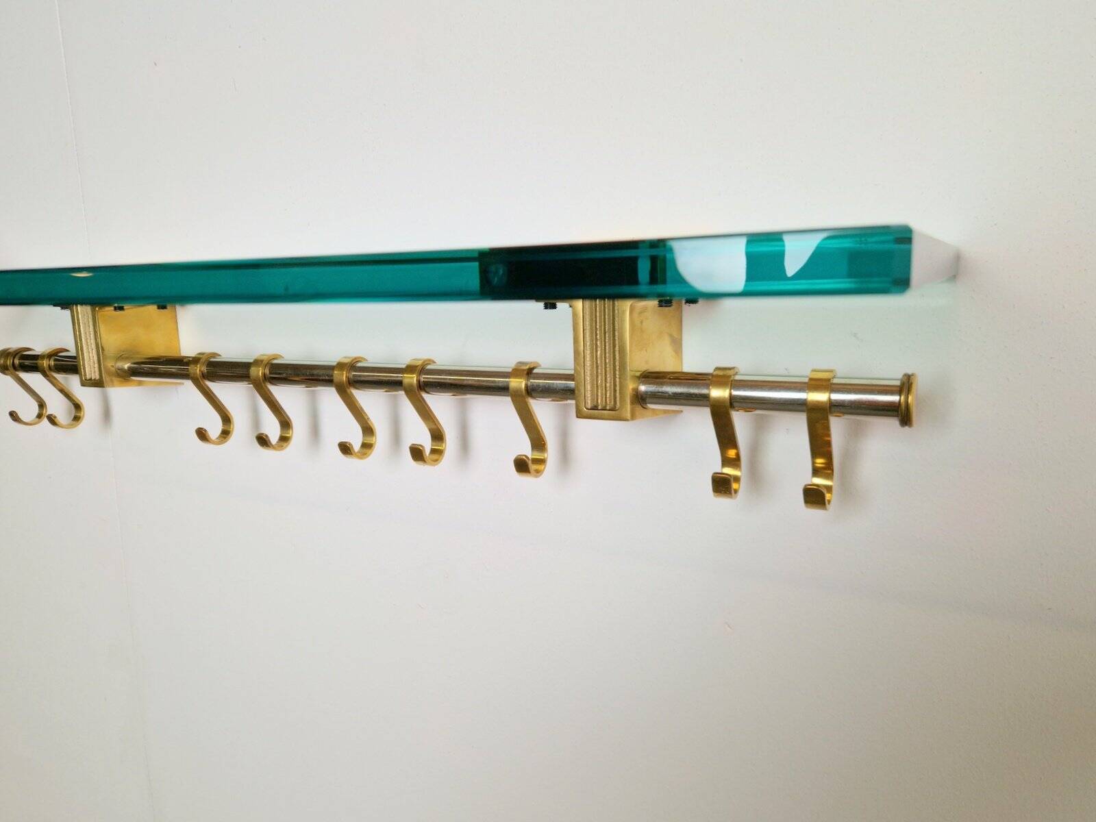Brass and Glass R14G Wall-Mounted Coat Rack from Peter Ghyczy, 1980s