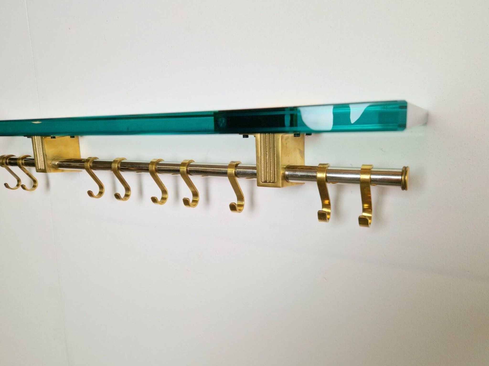 Brass and Glass R14G Wall-Mounted Coat Rack from Peter Ghyczy, 1980s