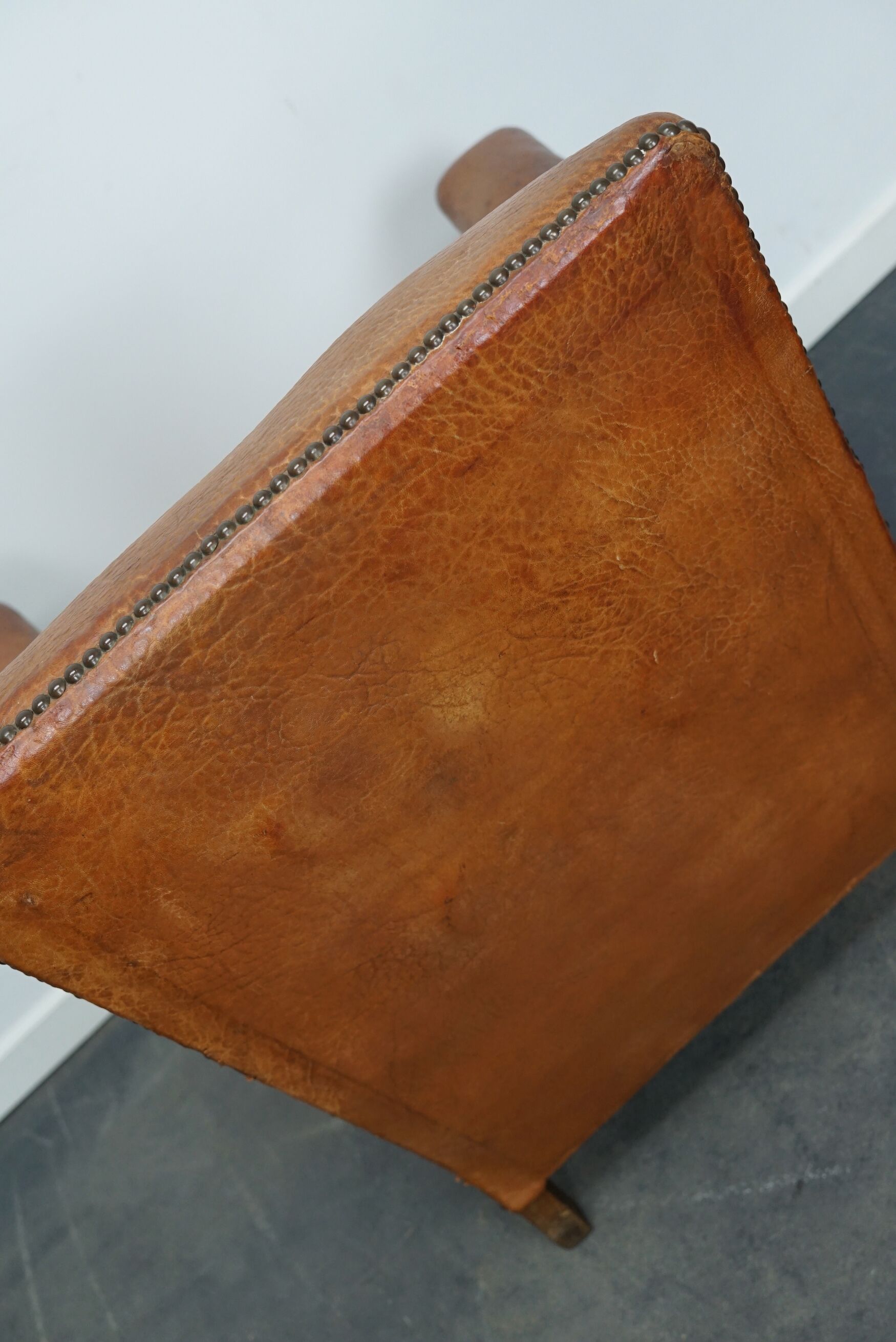 Vintage french cognac-colored leather club chair, 1940s