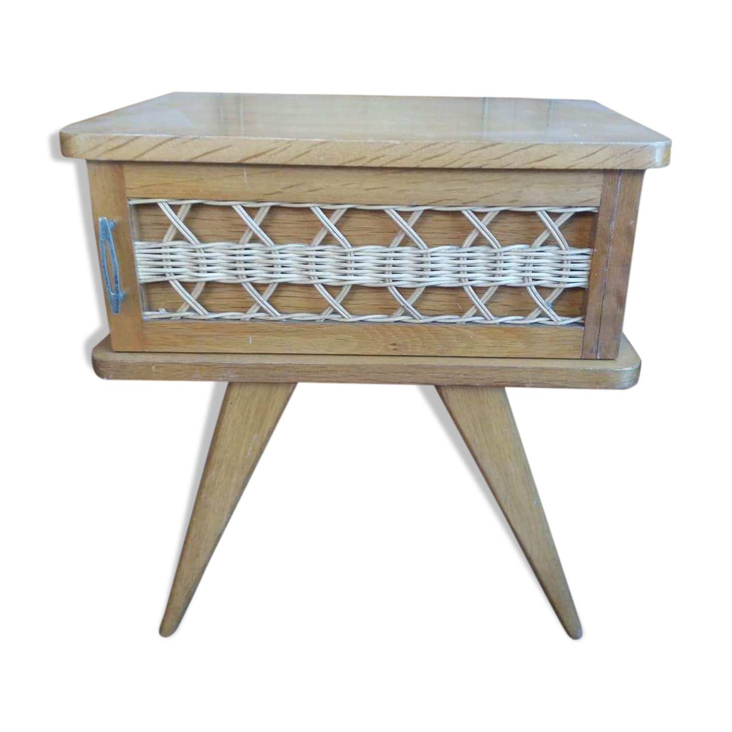 Vintage rattan feet compass bedside table