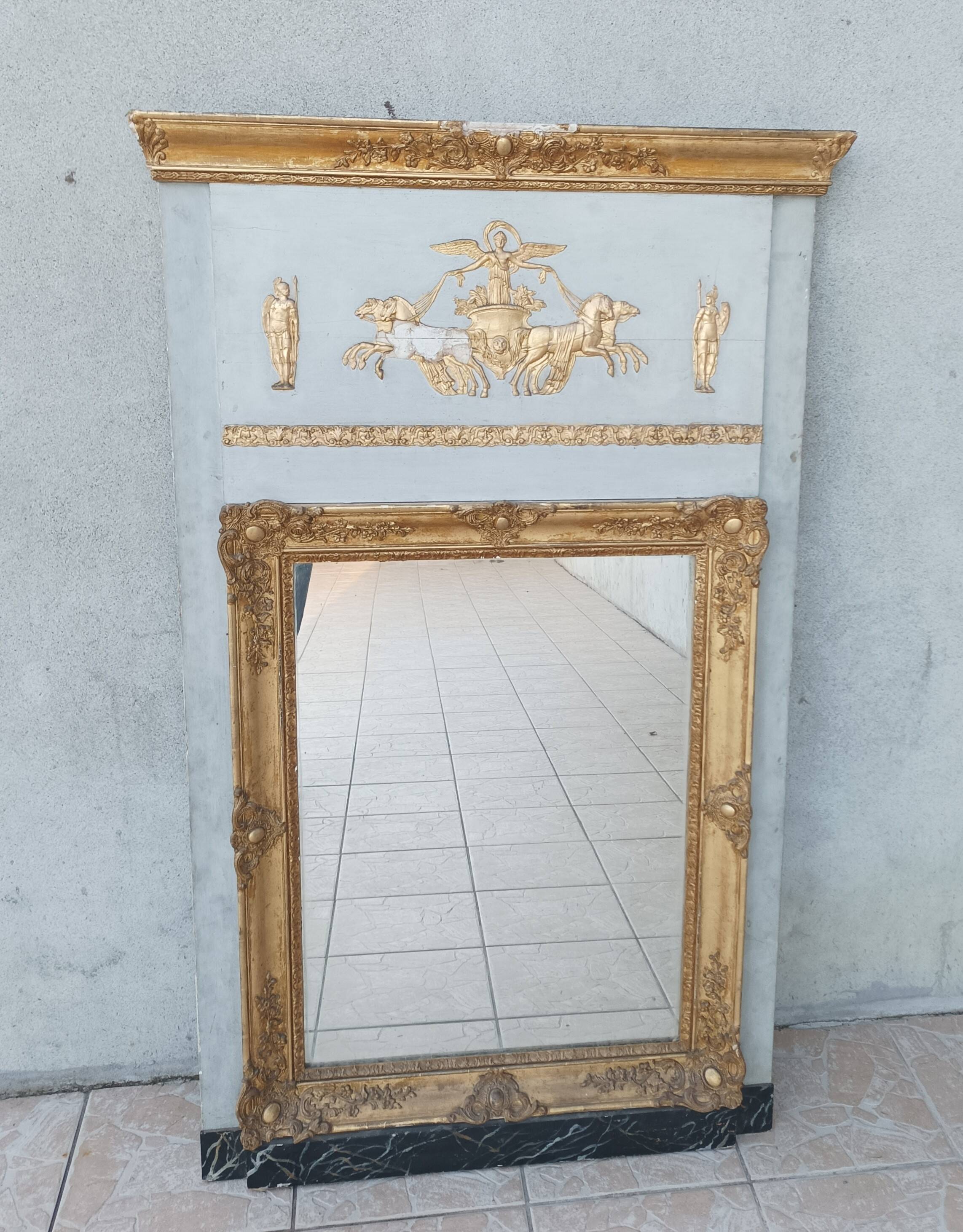 Empire trumeau mirror in wood and stucco