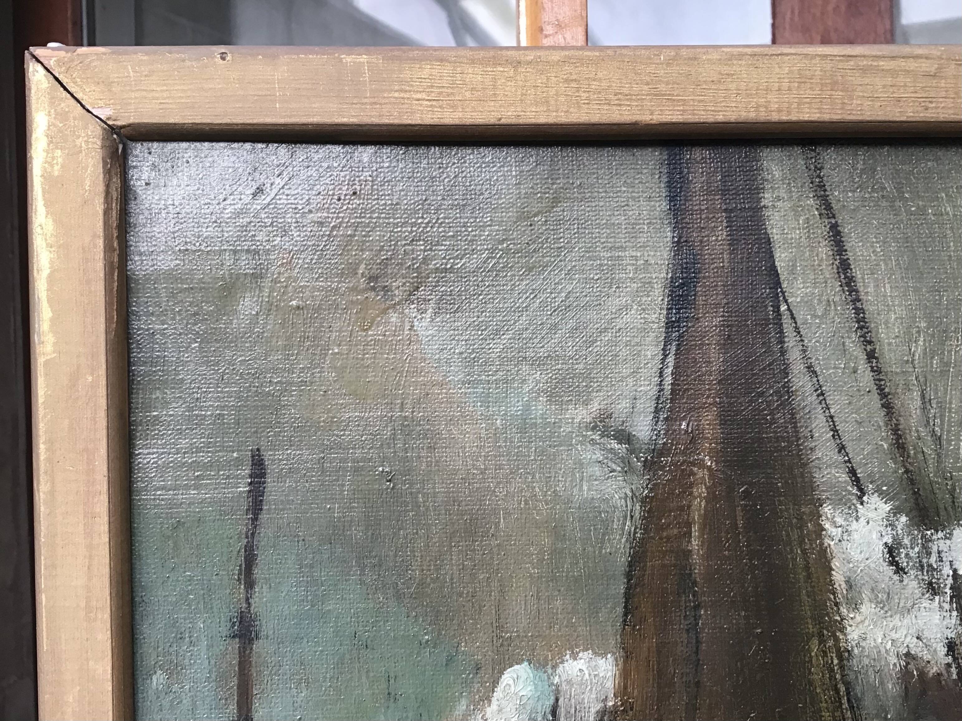 Oil on canvas - “The deck of the trawler returning from fishing” by Lucien Staquet (1911-1989)