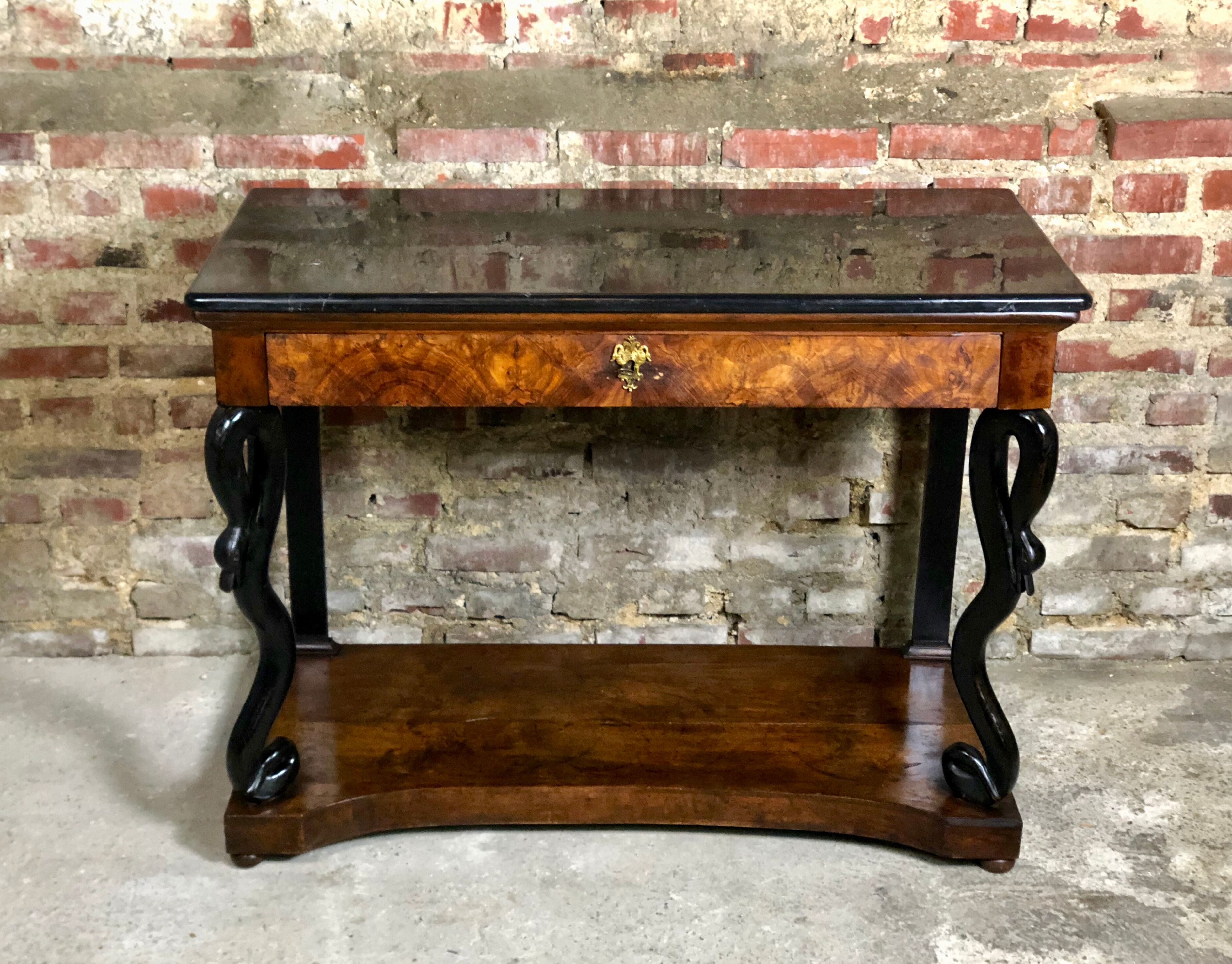 Console then restore Walnut top of fine black marble nineteenth
