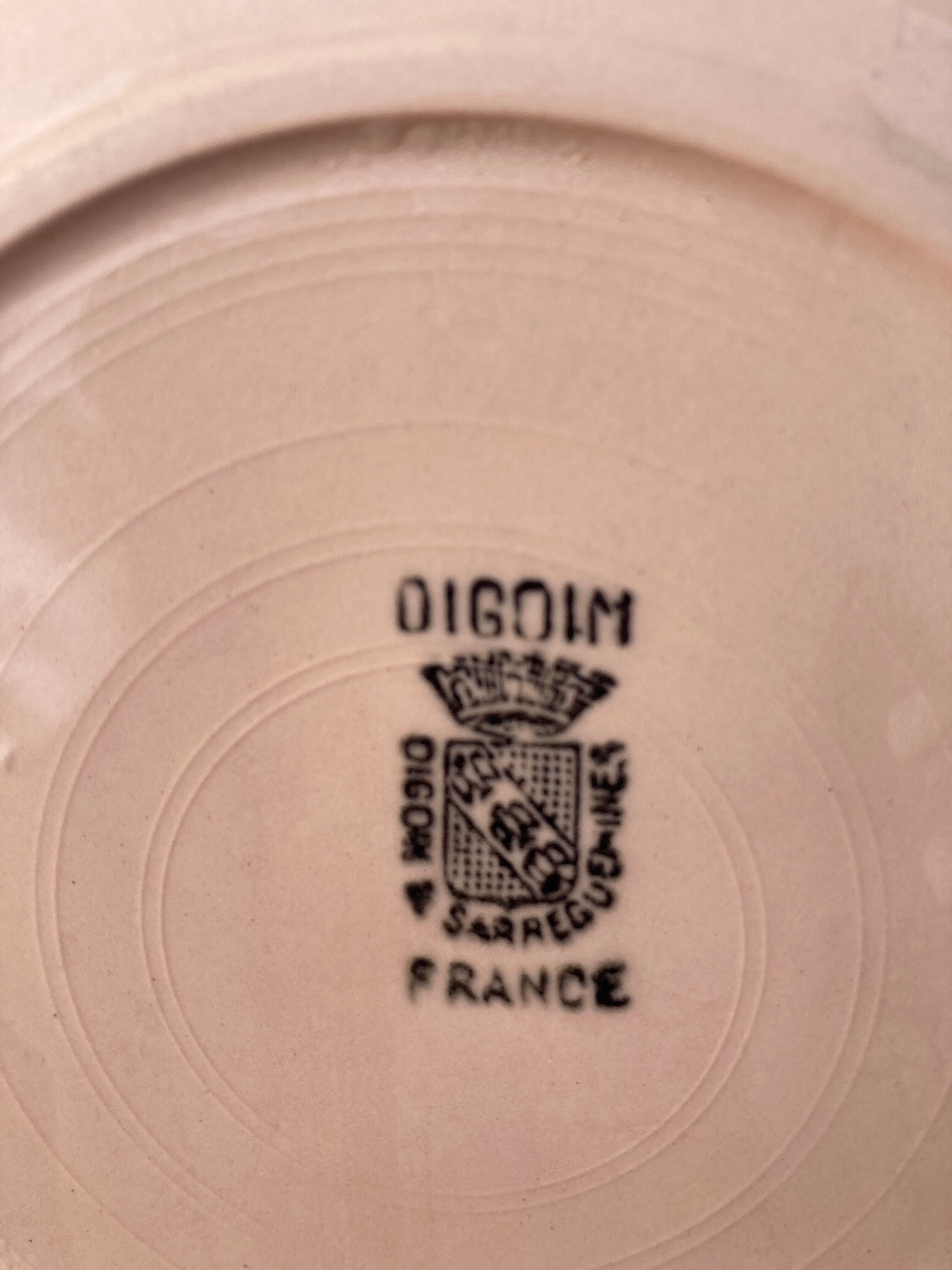 8 hollow plates Digoin Sarreguemines powder pink old