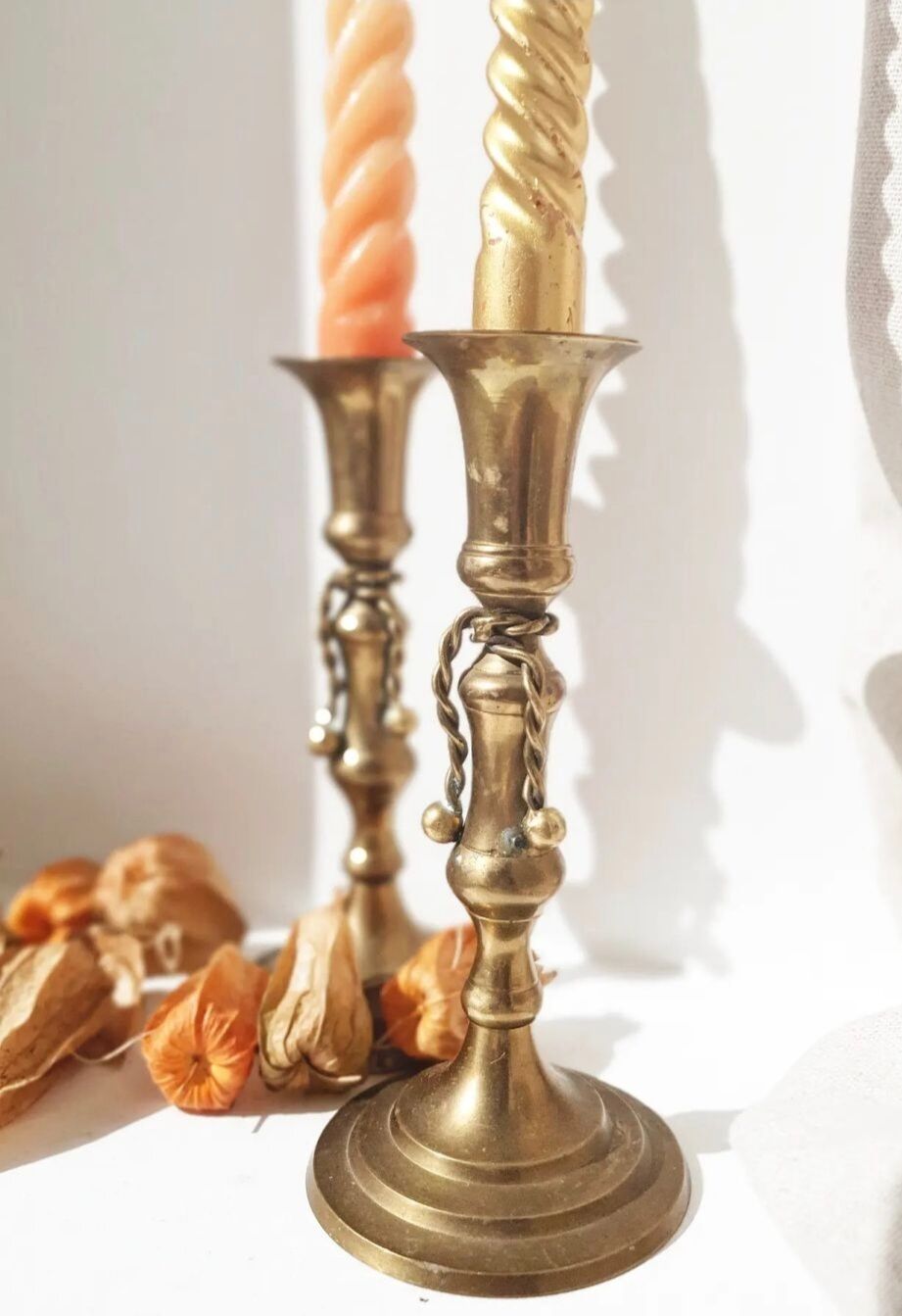 Pair of brass candle holders