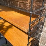 Vintage oak and black metal string shelf 1960