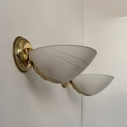 Pair of vintage brass and frosted glass wall lights, Italy 1970.