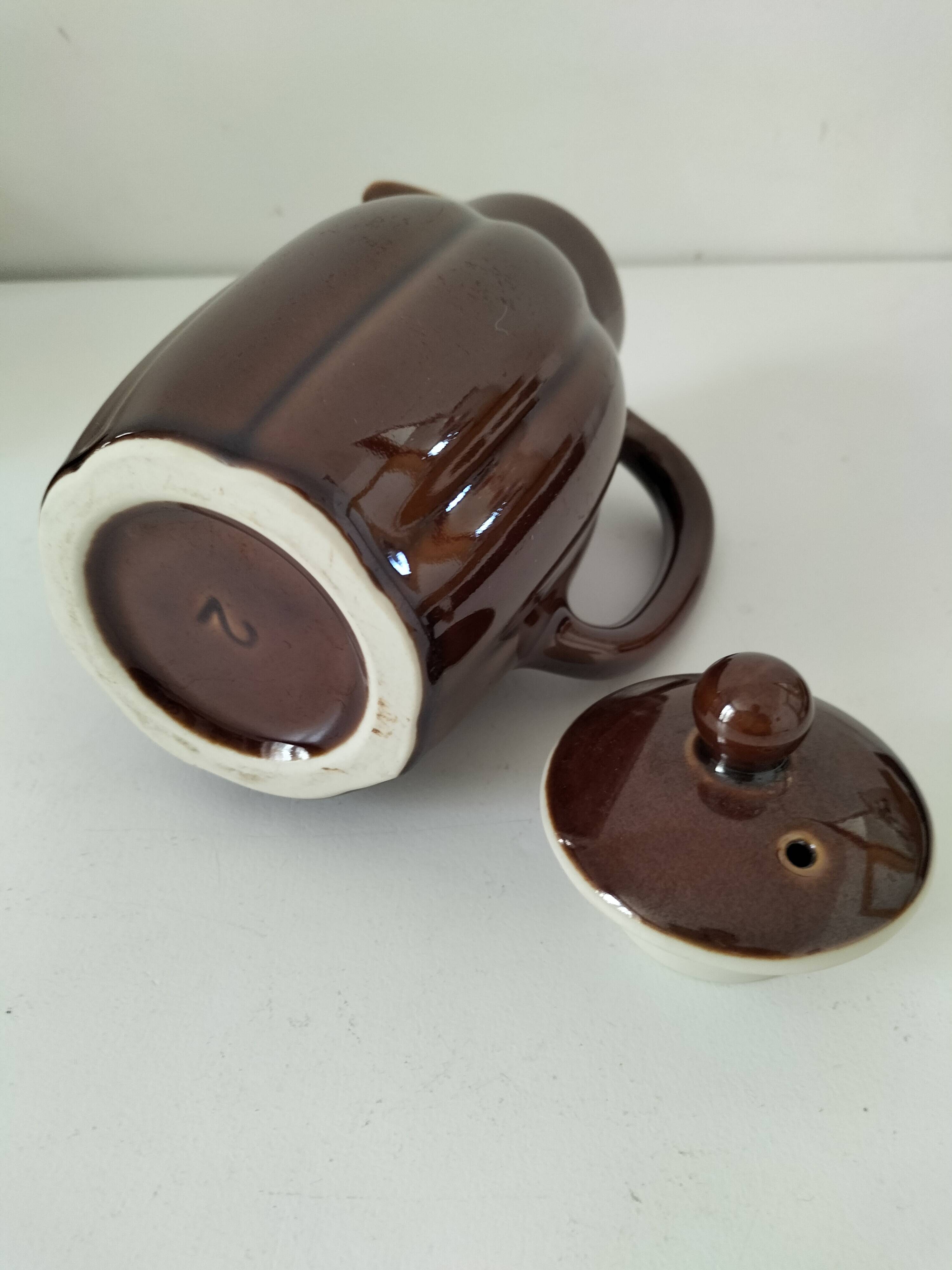 Vintage chocolate glazed stoneware teapot