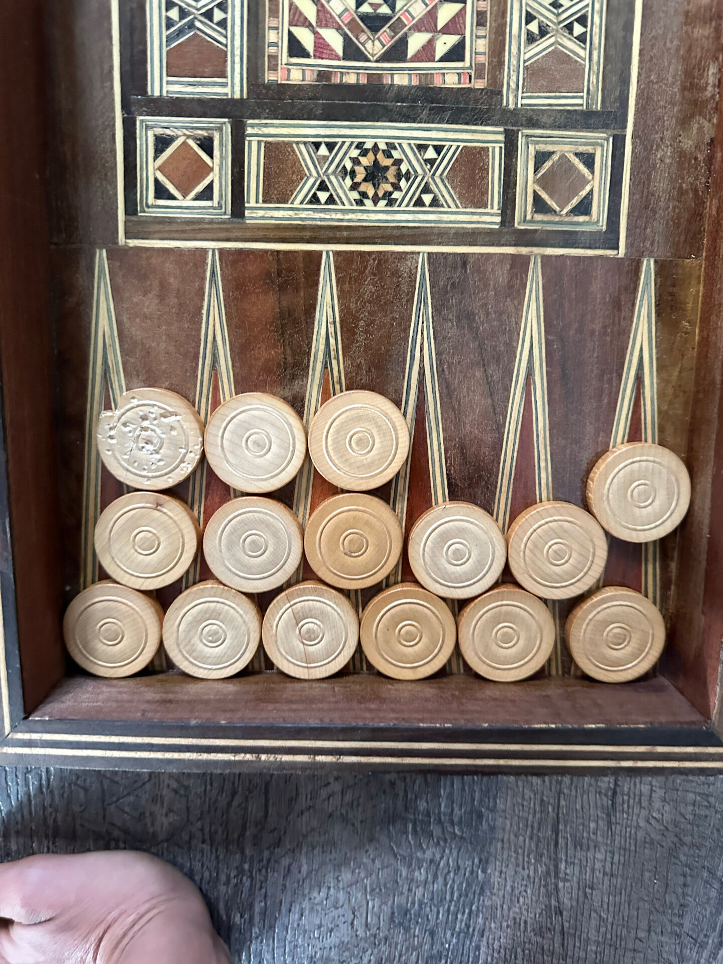 Backgammon game in marquetry