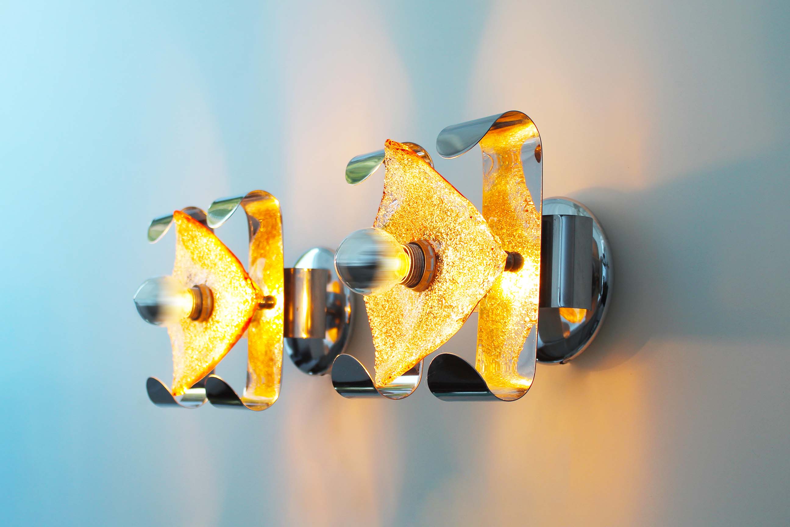 Pair of 1970's Murano Glass Wall Sconces by AV Mazzega