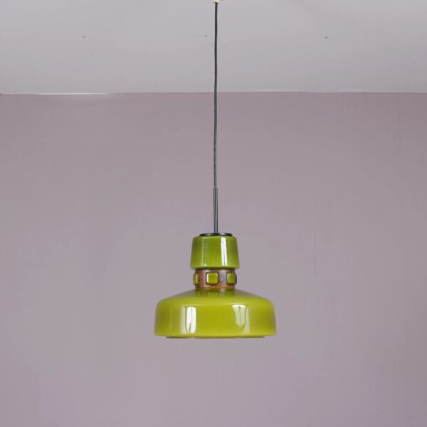 Suspension en verre vert des années 1970 avec des détails en cuivre par Victor Berndt pour Flygsfors, Suède.