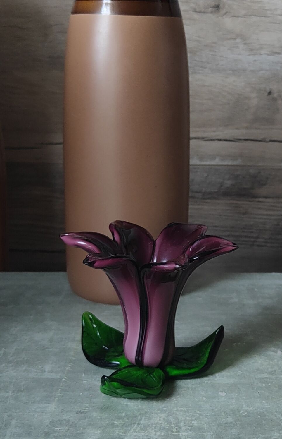 Blown glass flower candle holder