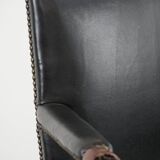 Wooden and black cow leather antique English Gainsborough side/desk/chair
