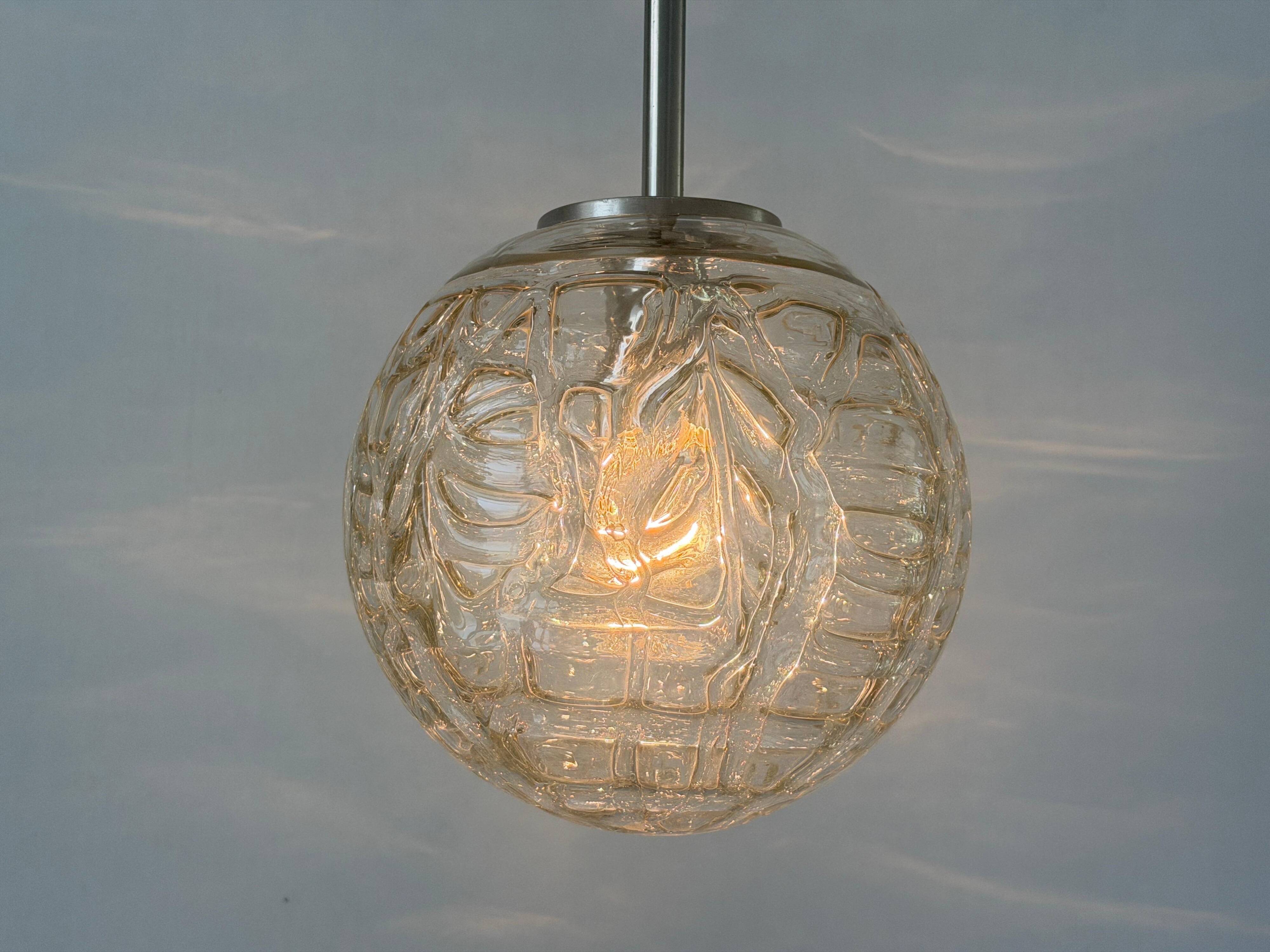 Hanging lamp in hand-blown white glass by Doria Leuchten, 1960s Germany