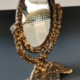 Oval psyche vanity mirror/In old gold bronze Cupids/Rosaces decor