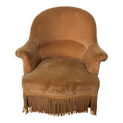 Joli fauteuil crapaud ancien velours moutarde