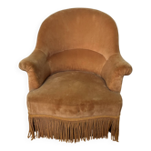 Joli fauteuil crapaud ancien velours moutarde