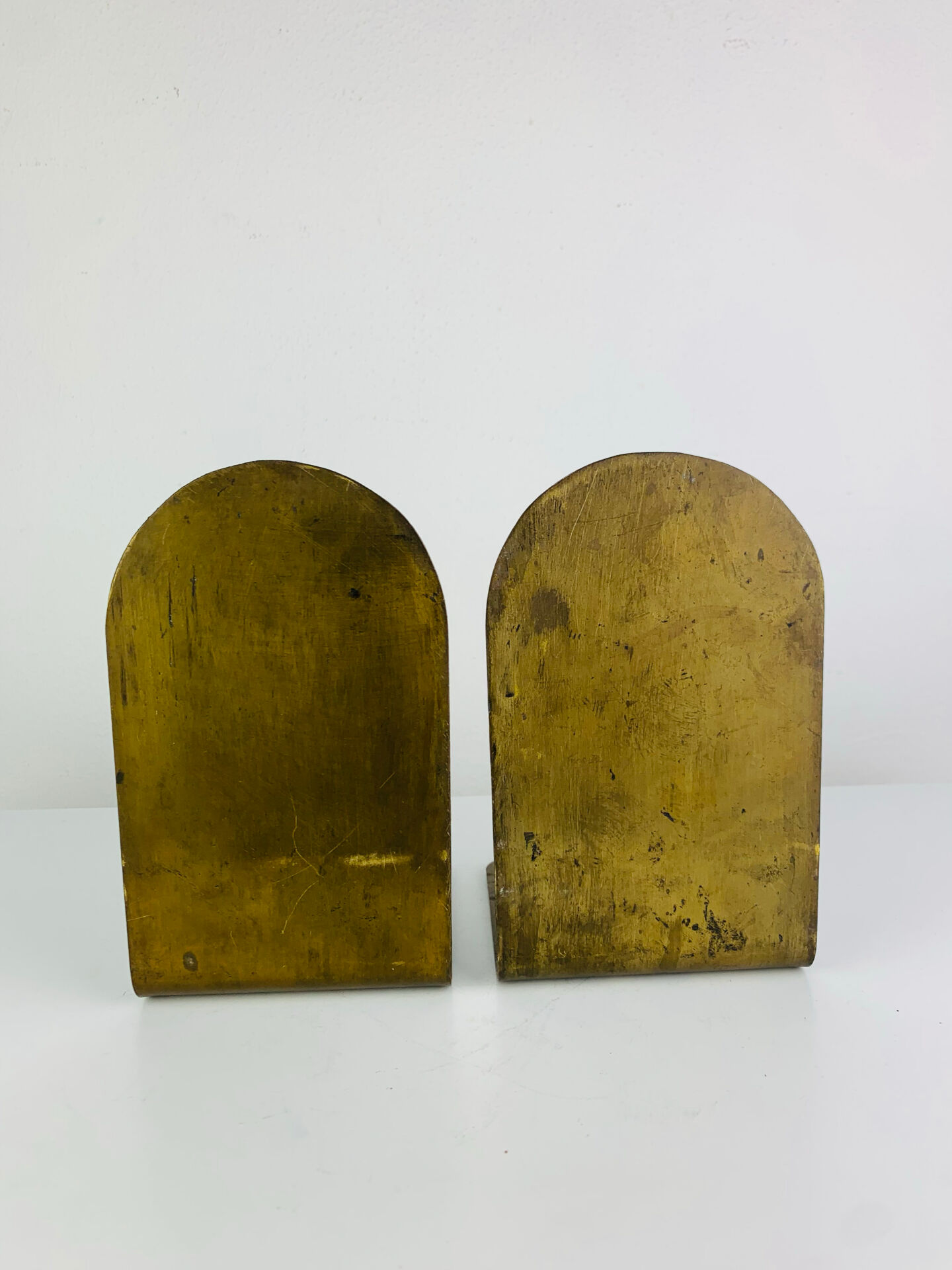 Pair of minimalist vintage raw brass bookends