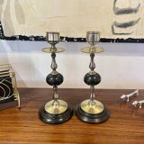 Pair of Napoleon III candlesticks in brass and black marble.