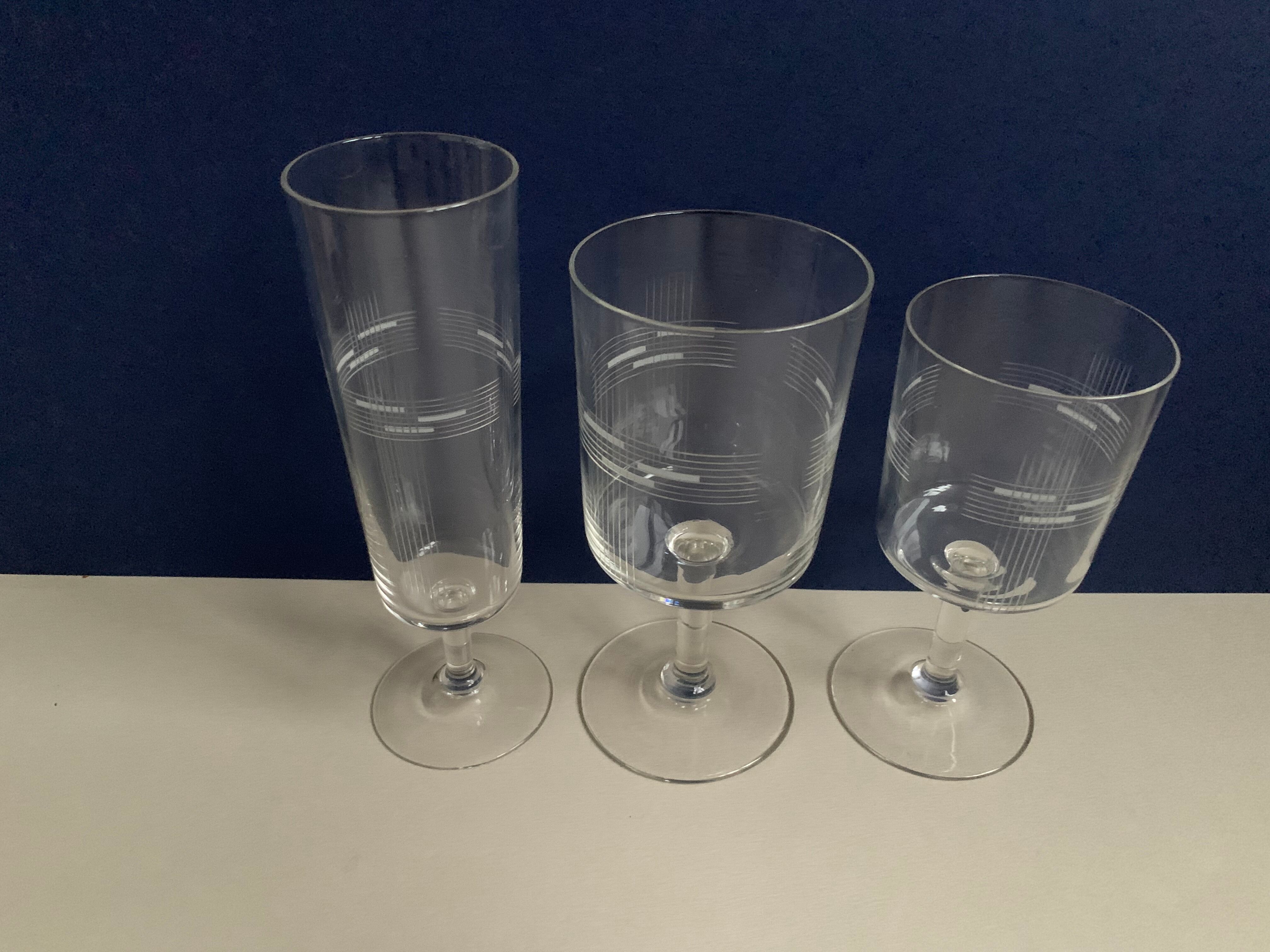 Set of 8 glasses with chiseled crystal stems 50s