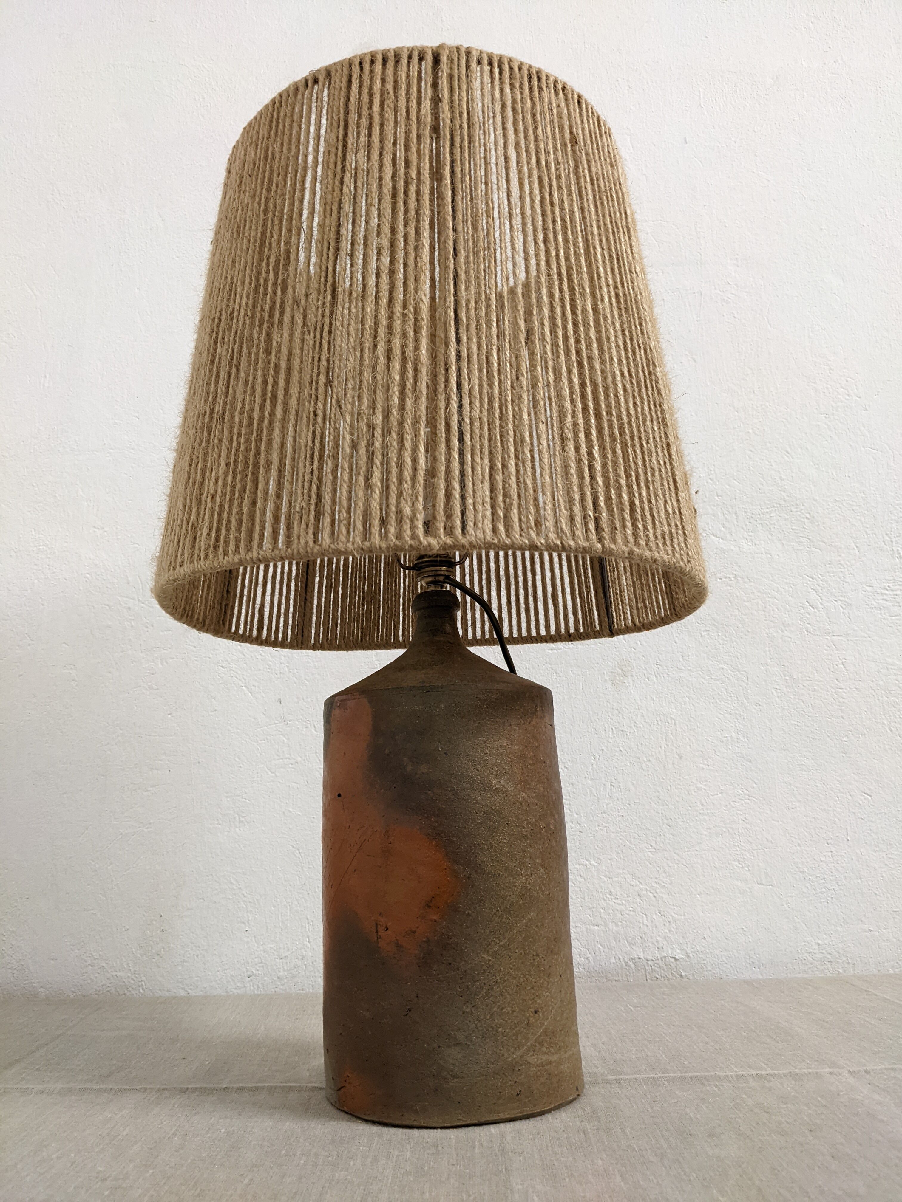 Vintage stoneware lamp and jute rope