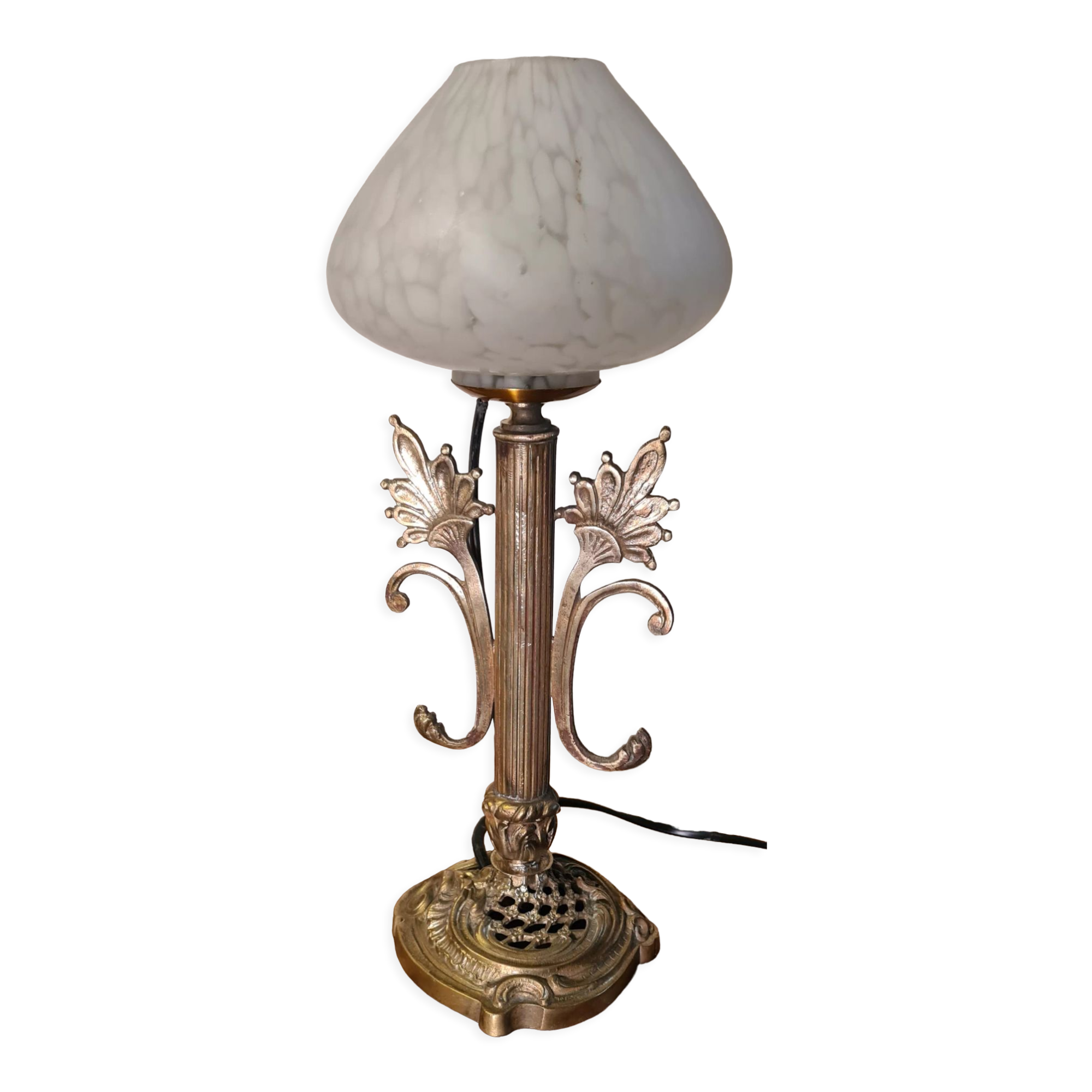 Art nouveau bronze and brass lamp
