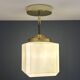 Suspension / plafonnier globe vintage carré en opaline blanche