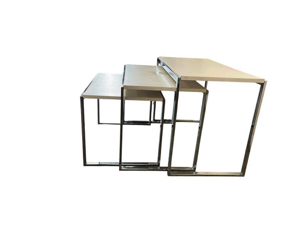 Ensemble de 3 tables gigognes vintage / tables d'appoint en chrome/marbre