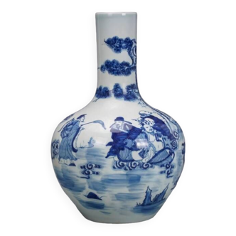 Vase bleu et blanc de style Kangxi de la dynastie Qing