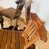 Set of 5 wooden chairs, handcrafted work