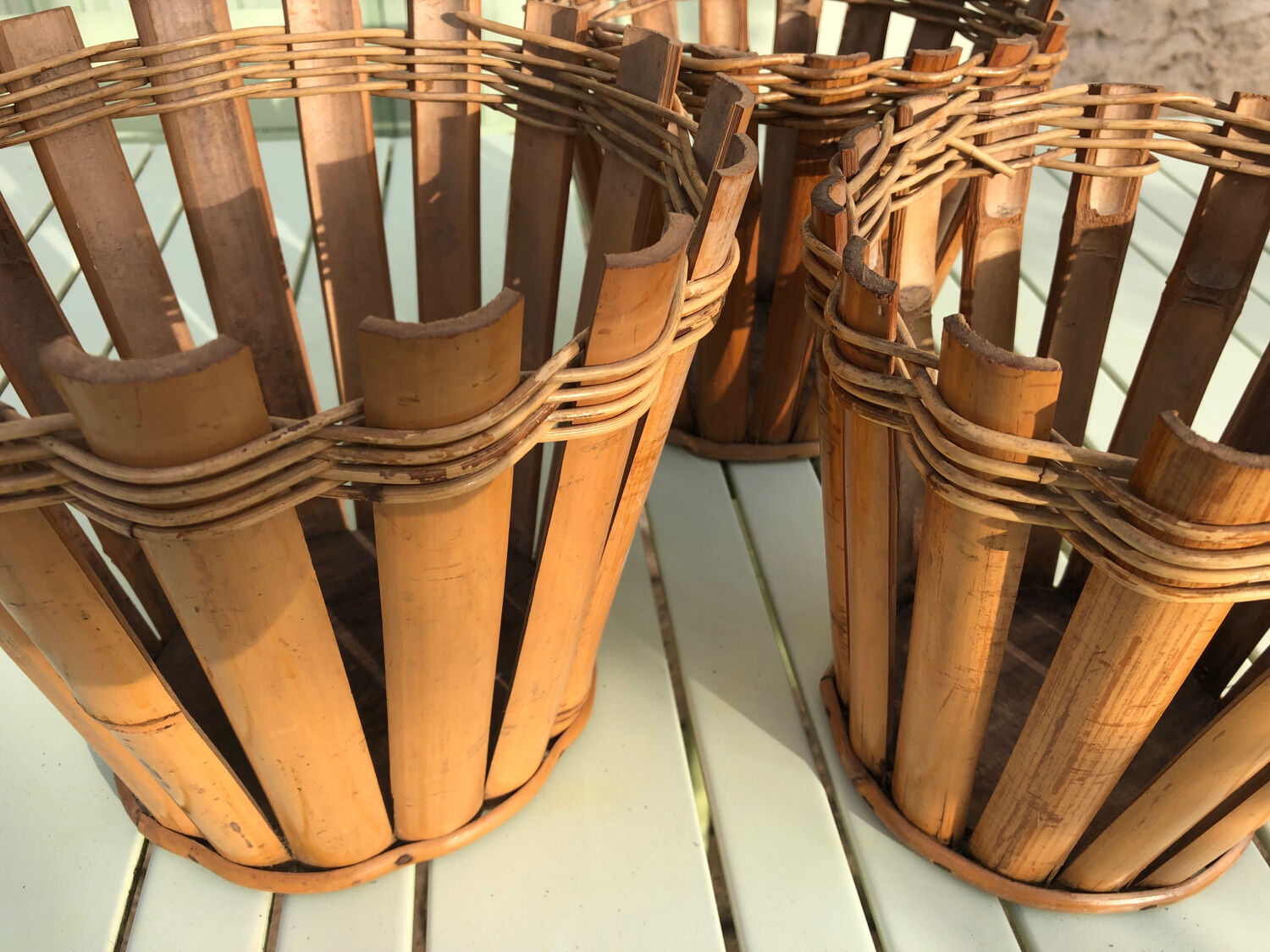 Three vintage bamboo planters