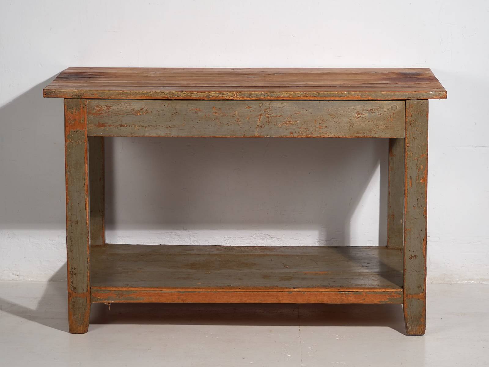 Antique olive green work table (c.1920) #15