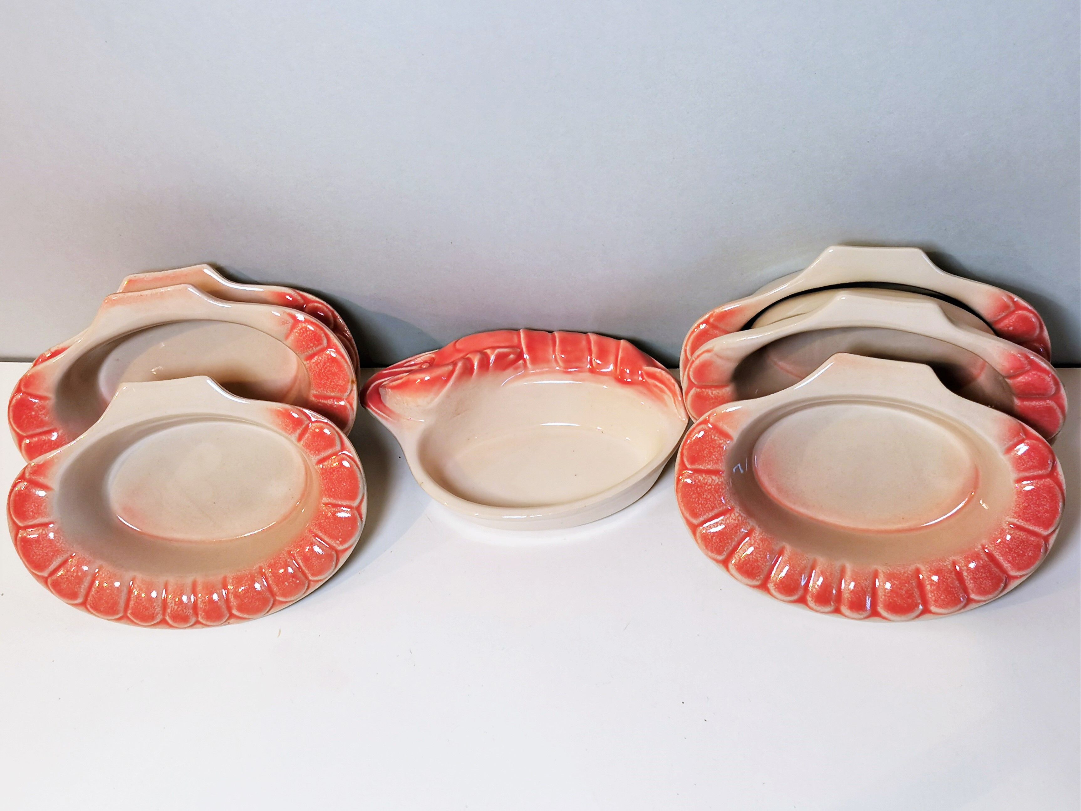 Vintage slip bowls in the shape of a crustacean