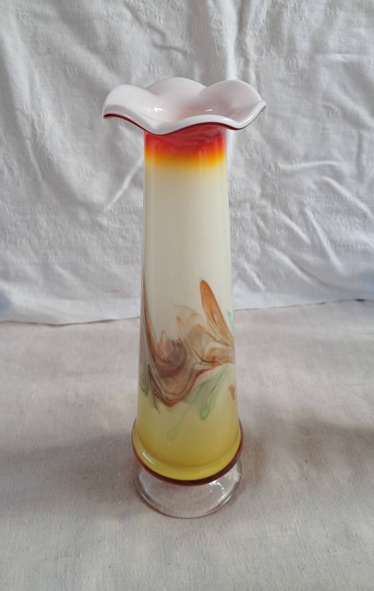 Vintage Opaline Multicoloured Glass Soliflore Vase – 1970s