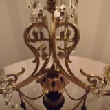 Candélabre d’onyx noir bronze et cristaux France années 1940.