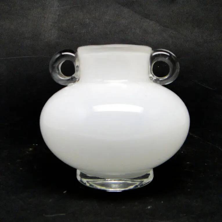 Modernism vase, white and transparent glass, HSG Tarnowiec, Poland, 1970s