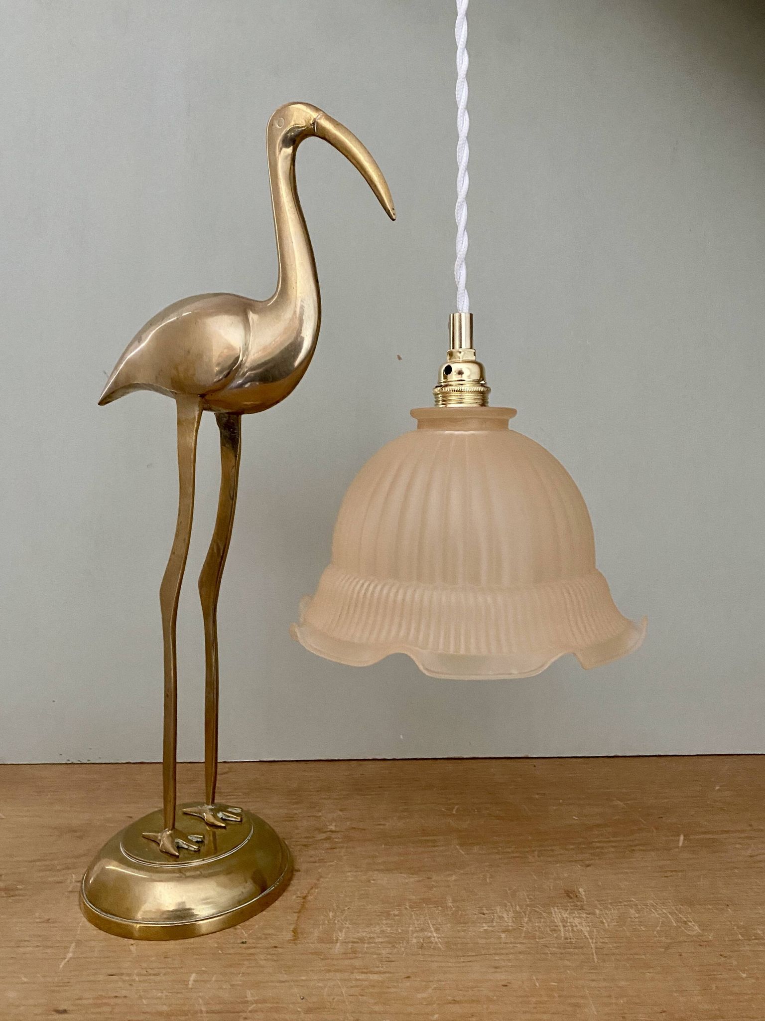 Vintage pink frosted glass lampshade pendant light