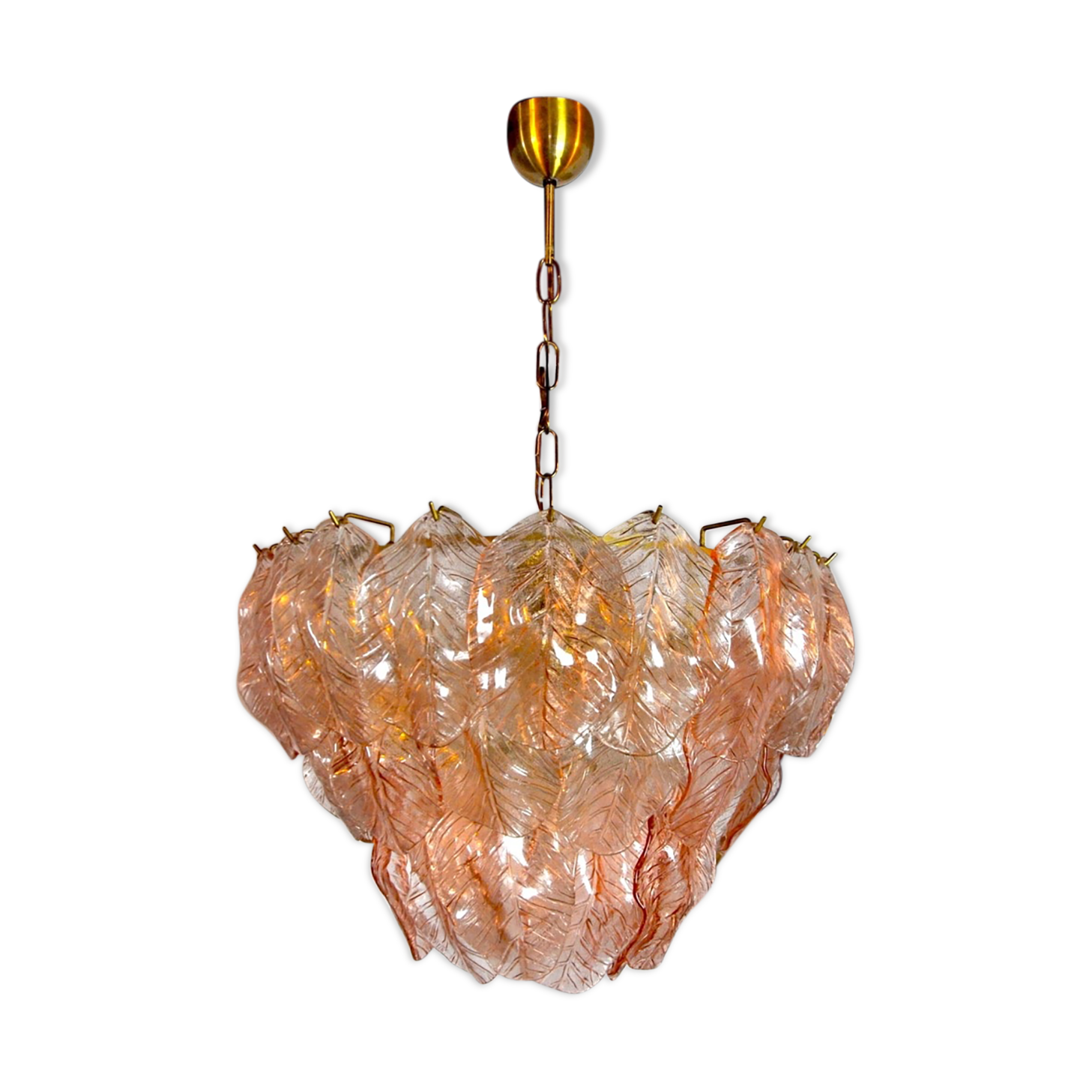 Chandelier "Leaves" murano mazzega, pink glass, italy, 1960