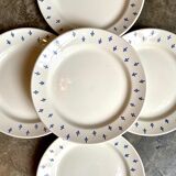 5 dessert plates in white and blue earthenware