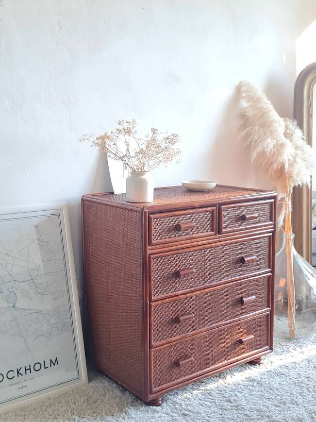 Vintage rattan chest of drawers circa 1960s