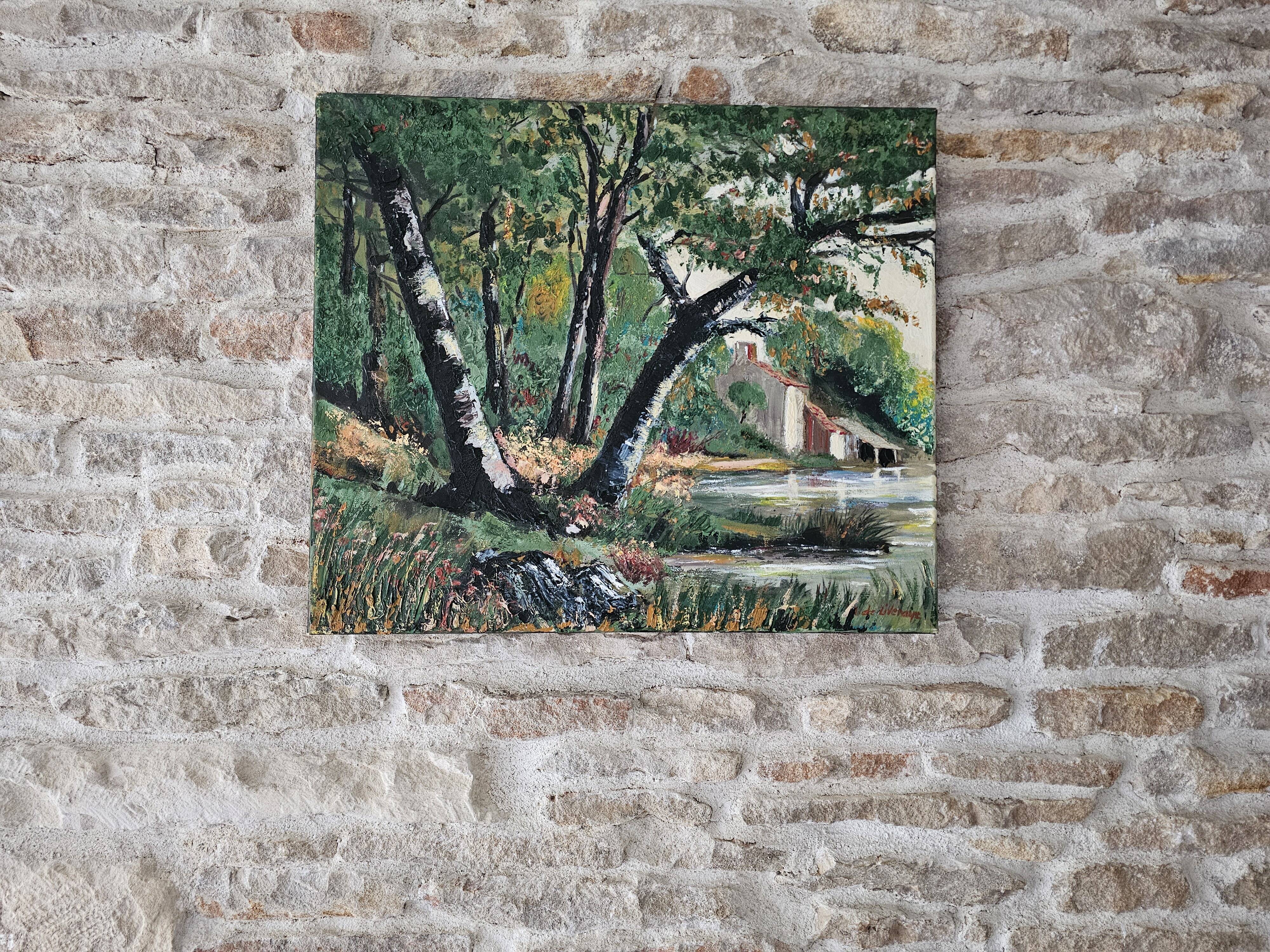 Tableau - Oil on canvas Verdant landscape river Signed M De Livenaye 197