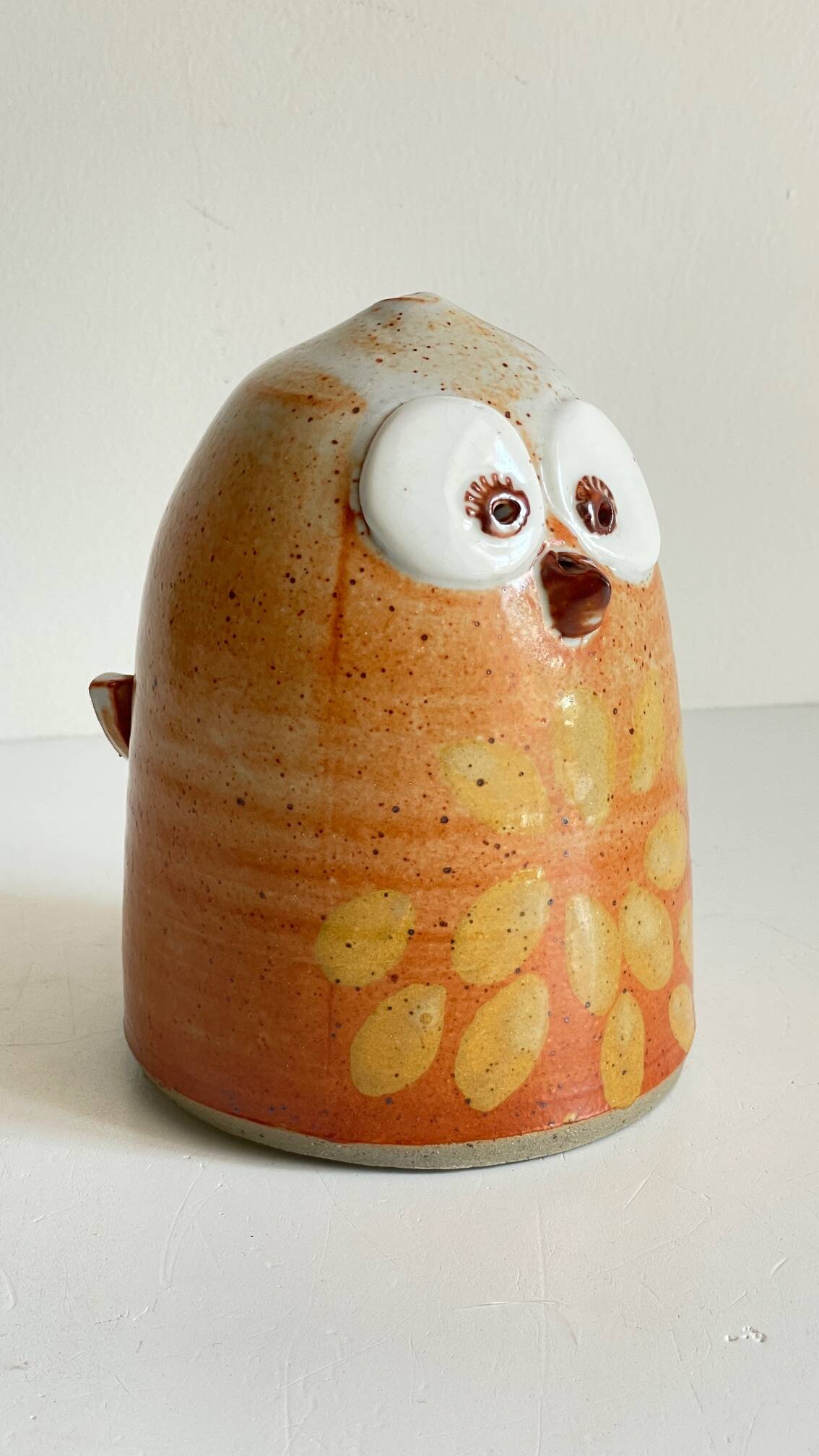 Vintage enameled stoneware owl money box