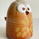 Vintage enameled stoneware owl money box