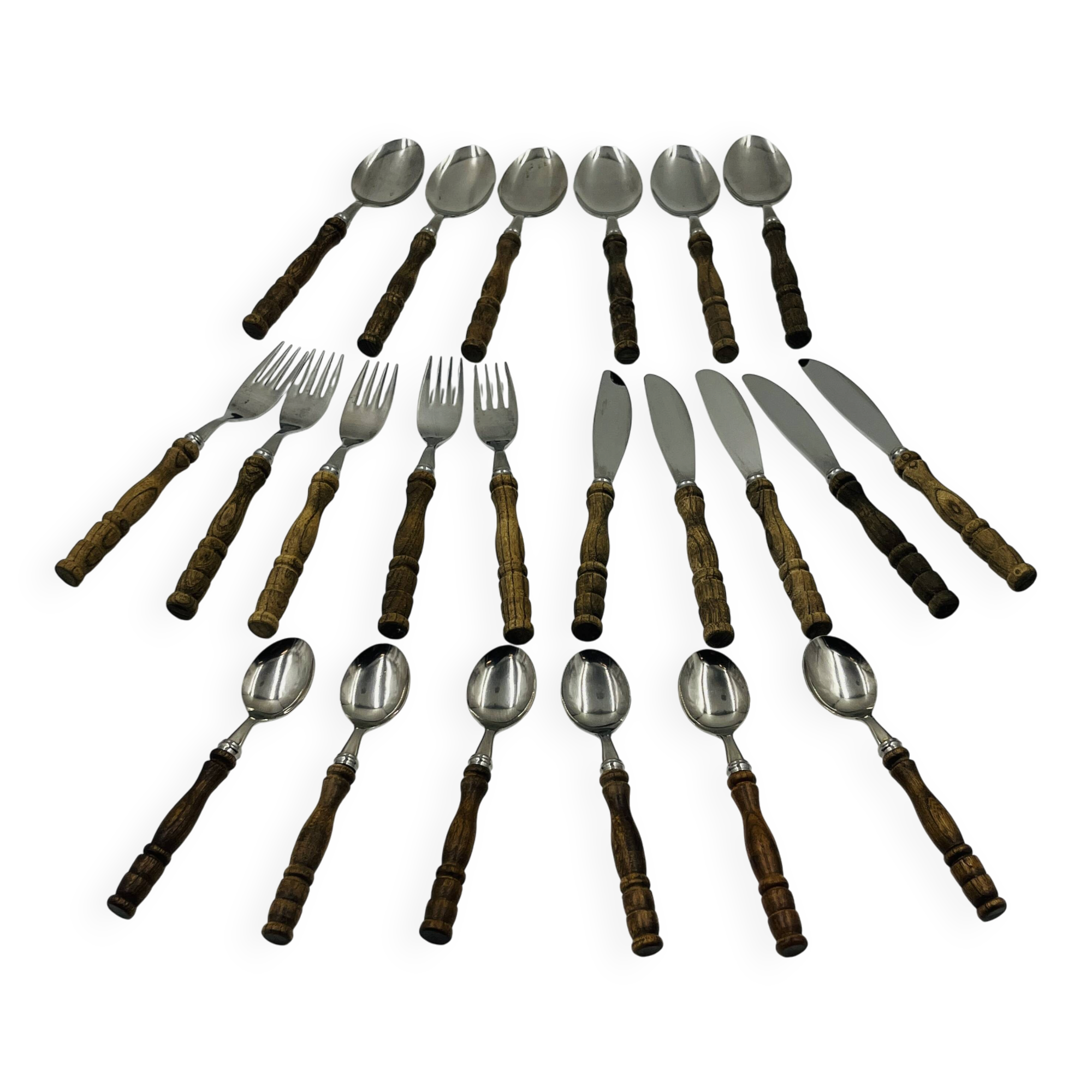 Vintage cutlery set 22 pieces wooden style handles