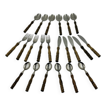 Vintage cutlery set 22 pieces wooden style handles