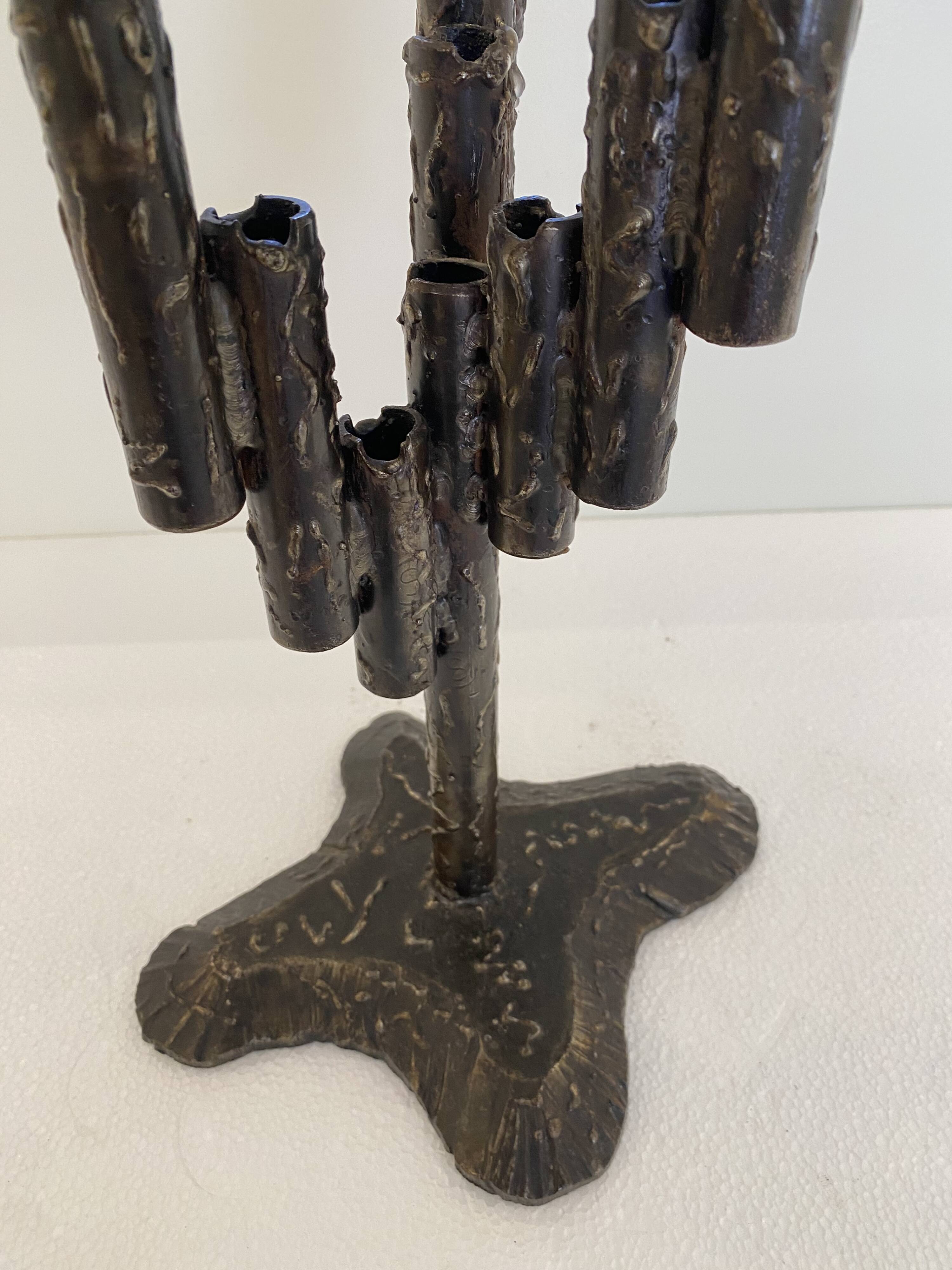 Brutalist Iron Textured Hand Forged Candleholder, Mid-century Modern, 1960s