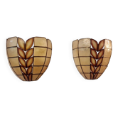 Mother-of-pearl sconces set with re-electrified brass