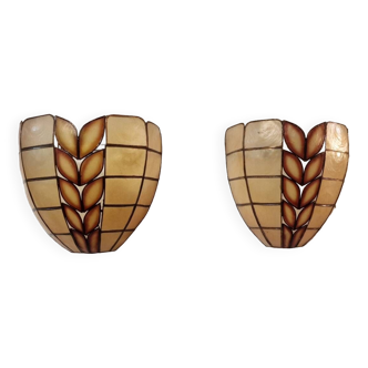 Mother-of-pearl sconces set with re-electrified brass